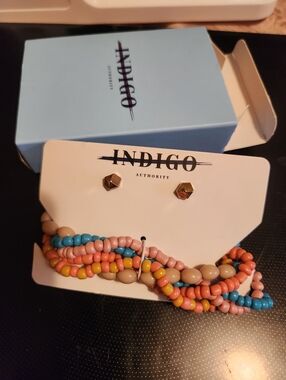 Indigo Authority Beeded Bracelet And Earring SET